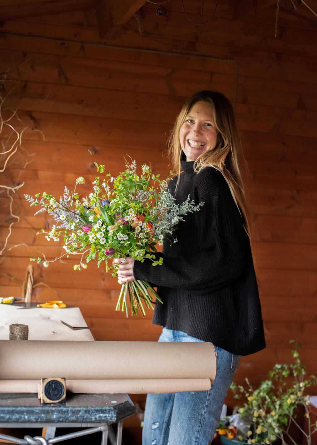 Florist with British flower bouquet 